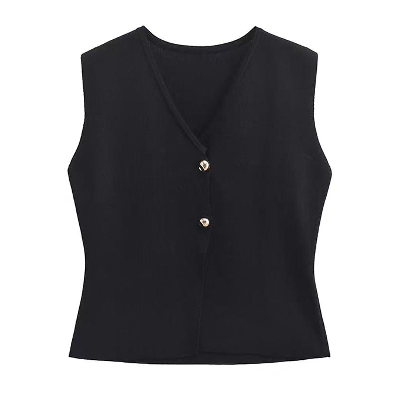 

Однобортний однобортний в’язаний жилет без рукавів у французькому стилі в стилі ретро для жінок