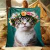 Multiple Sizes Cat Wearing Flower Crown Blanket Suitable for Home Bedroom Sofa Travel Camping Blanket Various Sizes for Gifts