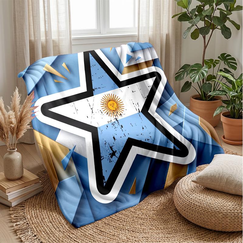 Argentina Football Printed Flannel Blanket Skin Friendly Warm Decorative Throw for Indoor Couch Bed Daily Use