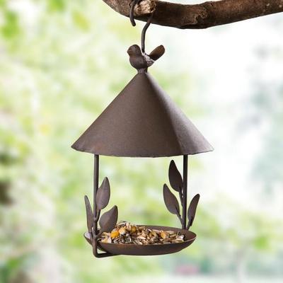 Schmiedeeisen Papageien Vogelhaus & Futterspender Ornament für Garten Wellensittich