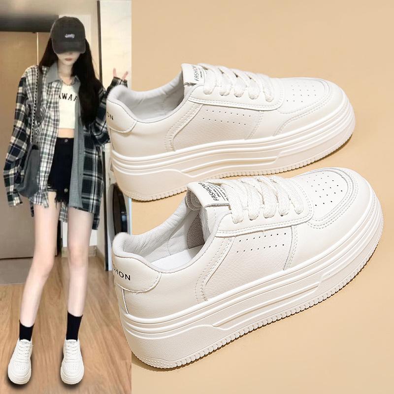 Showing Feet, Small Thick-soled White Shoes, Women's Thick-soled Heightening Women's Shoes 2025 New Popular Spring and Autumn Versatile Casual Spo