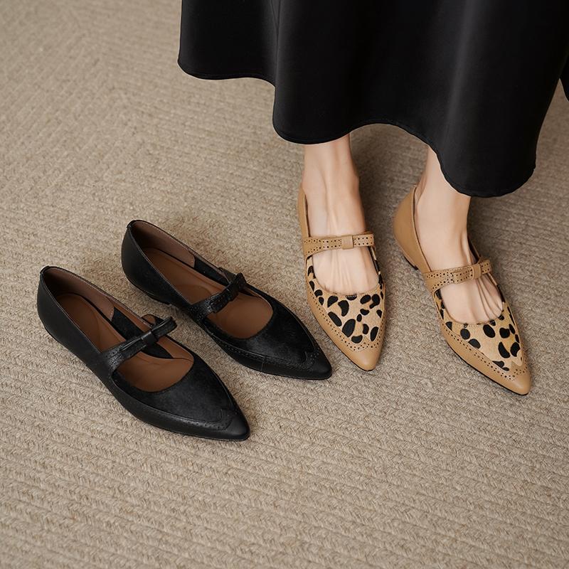 Fashion 2025 New Spring Women Pumps Horsehair/Genuine Leather Shoes for Women Pointed Toe Wedges Shoes Leopard Mary Janes Women Shoes