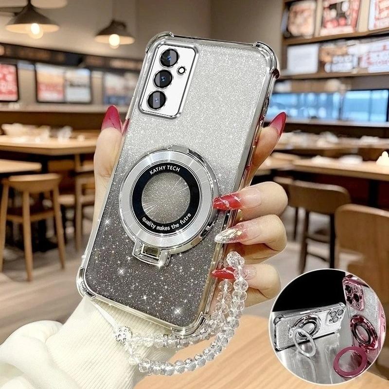 A 16 36 56 Clear Chain Luxury Ring Holder Plating Silicone Case For Samsung Galaxy A16 A26 A36 A56 A15 A35 A55 Shockproof Cover