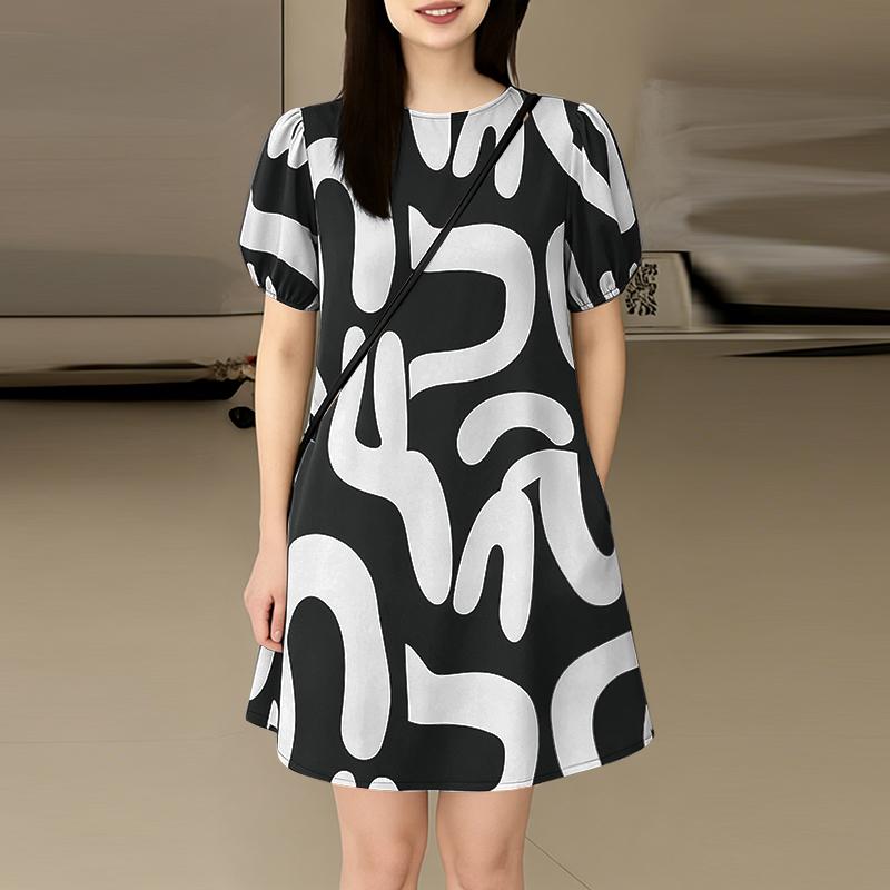 ZANZEA Womens Casual Round Neck Loose Short Sleeve Print Dress S