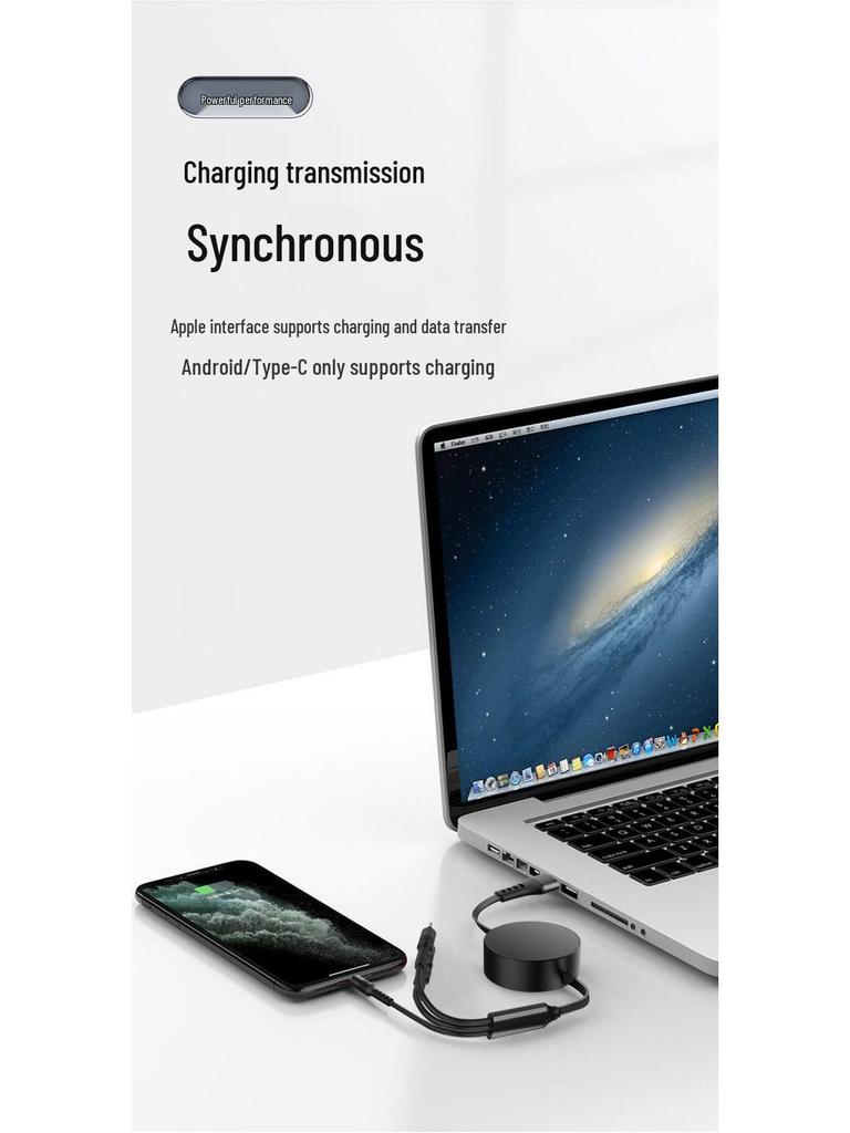 6A Retractable Multi-Device Super Fast Charging Cable with Three Connectors - Customizable Logo Option