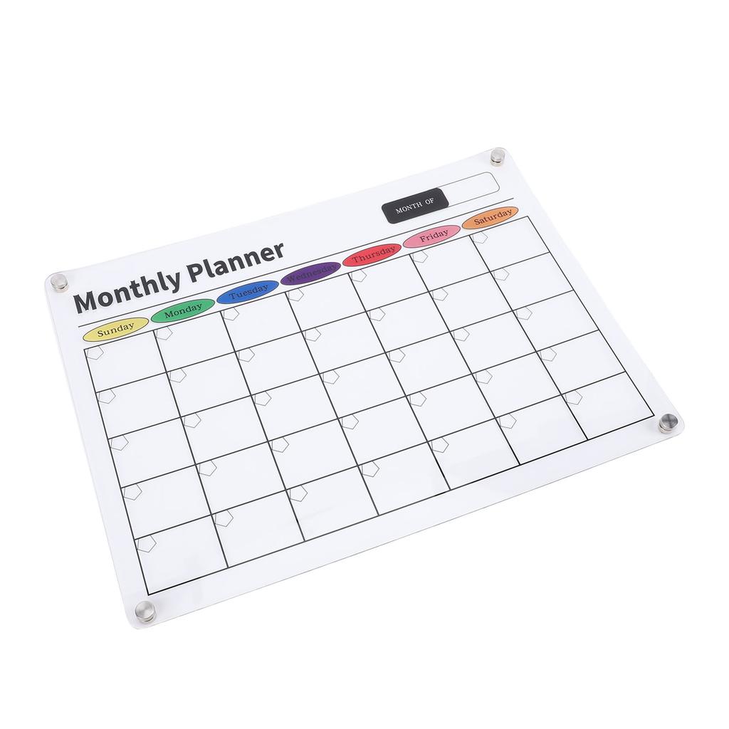 Dry Erase Calendar Transparent Acrylic Magnetic Monthly Planning Board for Fridge Kitchen