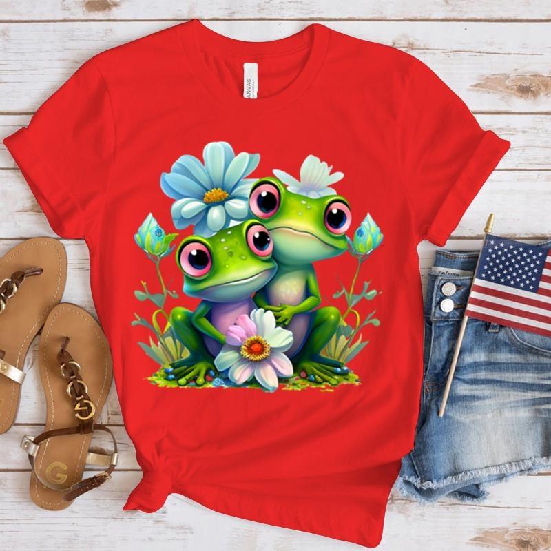 New Frog Print T Shirt Fashion Women Summer Casual Short Sleeve Tee Cute Loose T Shirts