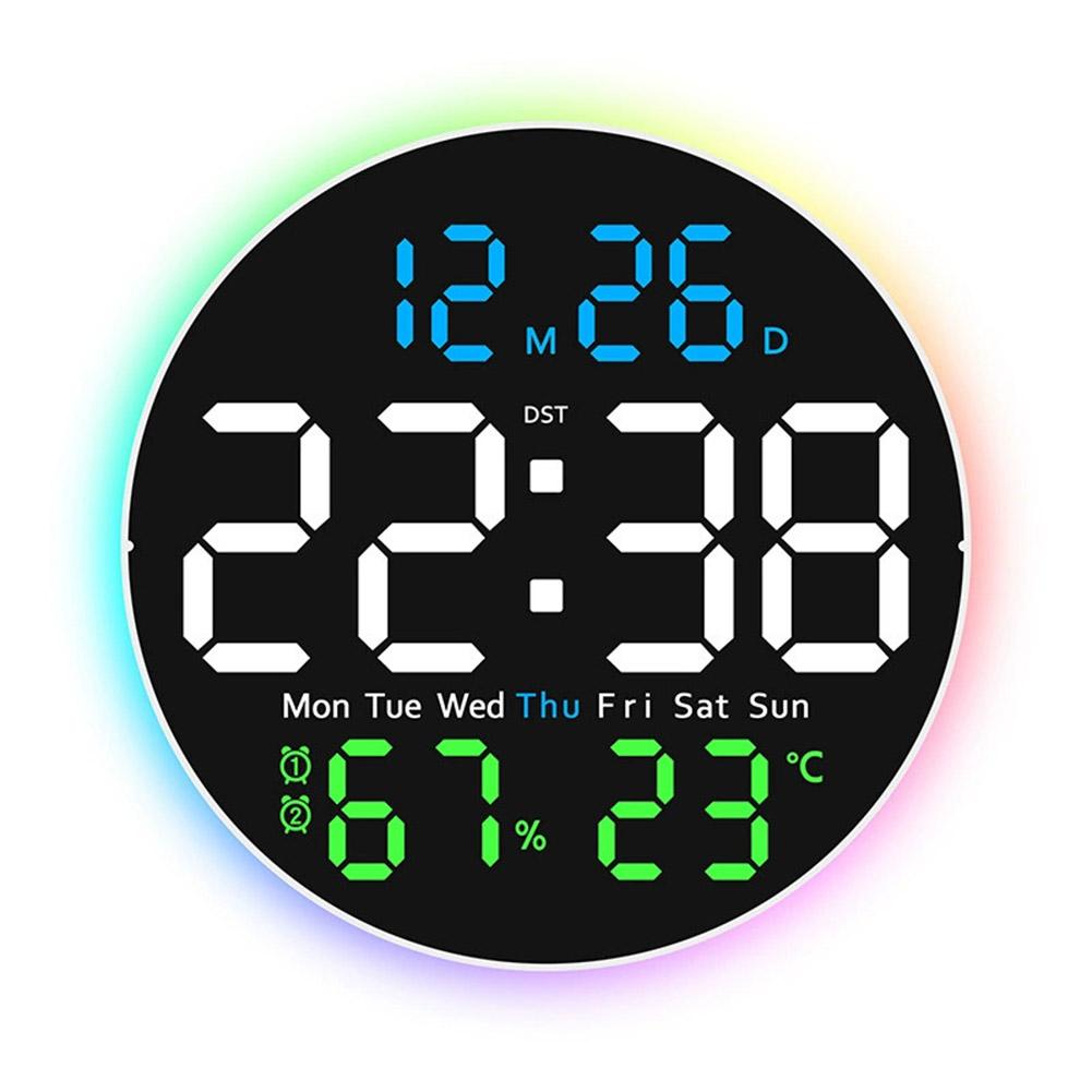 Led Clock Calendar Temperature Clock 25.5*25.5*3cm LED Wall Clock Memory Function Temperature Display Brightness Adjustment