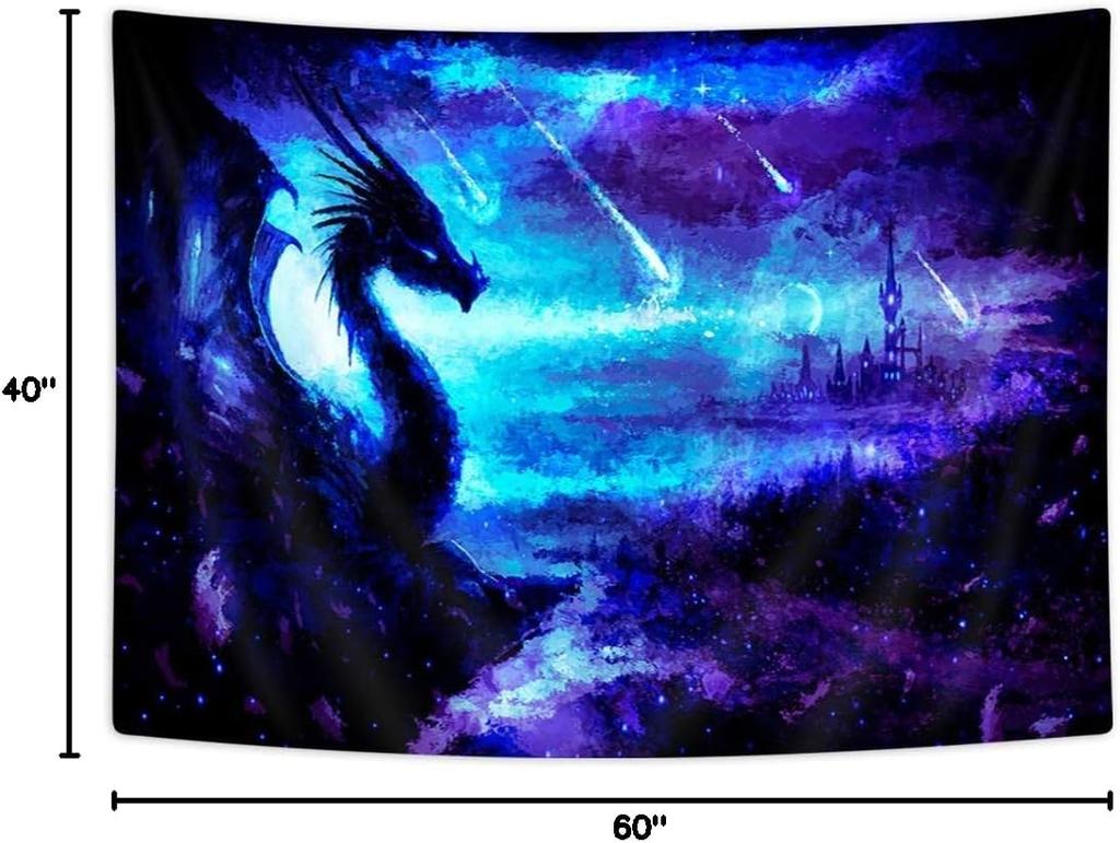 Dragon Tapestry Wall Hanging - Medieval Fantasy Fire Dragon Wall Art, Trippy Gothic Design For Living Room, Bedroom, Dorm Decor