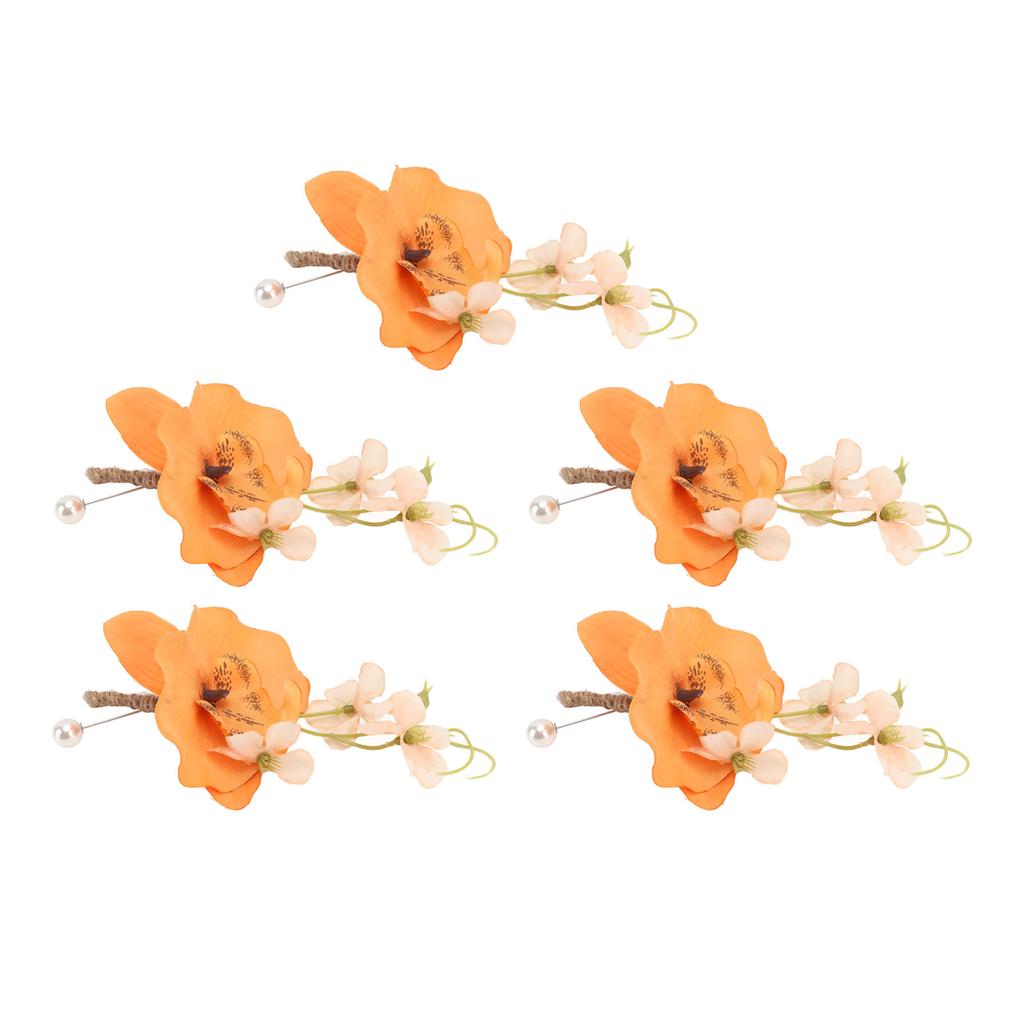 5 Pcs Groom Boutonniere Elegant Men Wedding Flower Lifelike Permanent Reusable Artificial Brooch Flo