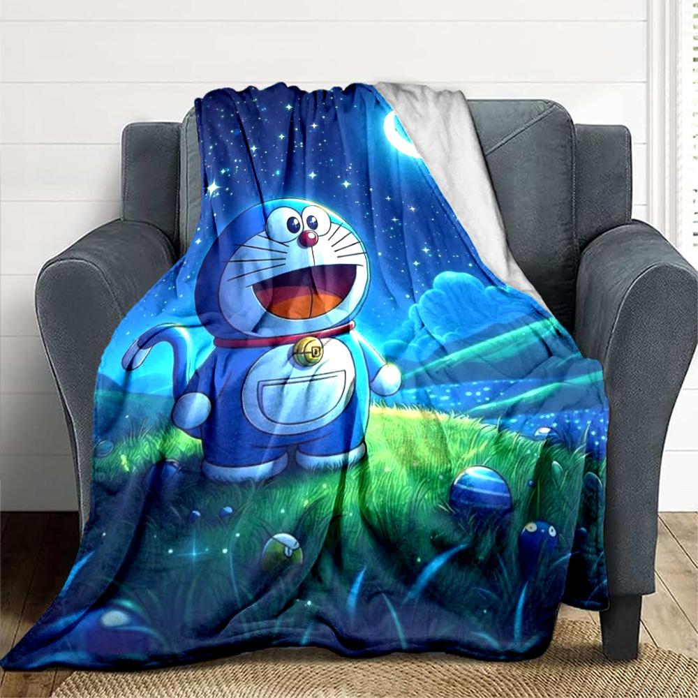 1PC Doraemon, Night Scene Blanket Lightweight Flannel Throw Blanket for Sofa, Bed, Travel, Camping, Livingroom, Office, Couch