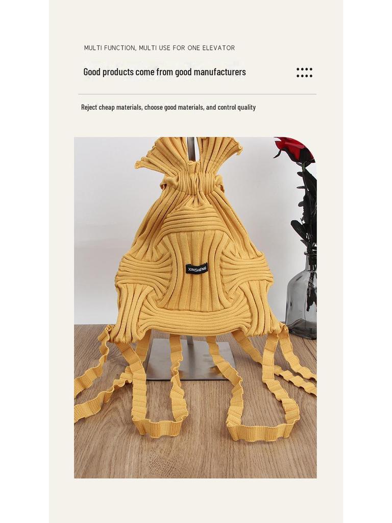Kwon Nara-Inspired Korean Pleated Woven Backpack Handbag