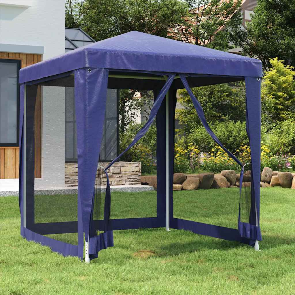 Party Tent with 4 Mesh Side Walls Blue 2x2 M HDPE