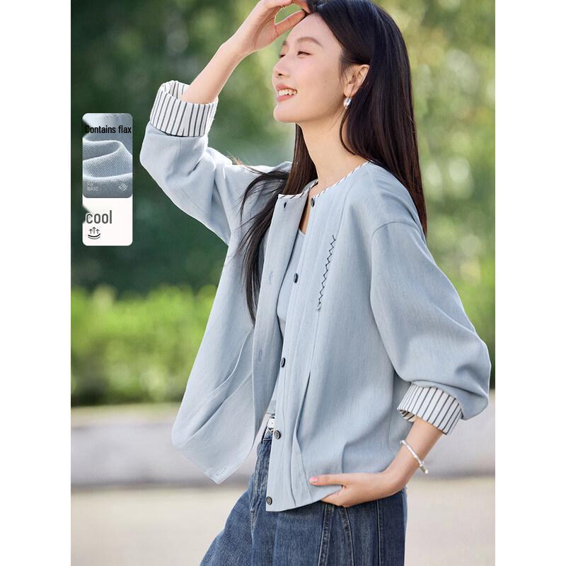 XWI Women s Colorblock Flax Blend Short Jacket L