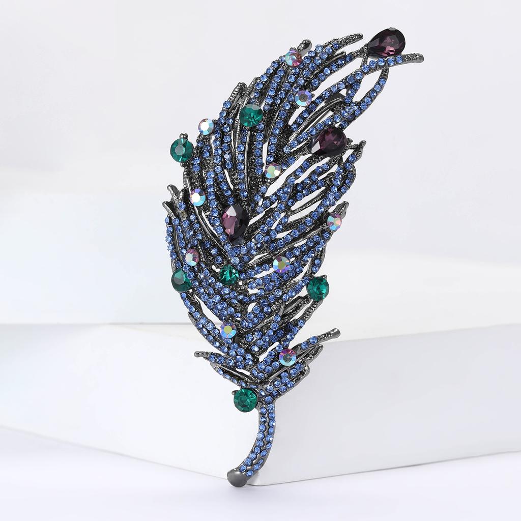 Rhinestone Feather Brooches for Women Unisex Creative Pins Event Party Backpack Decoration Clothes Accessories