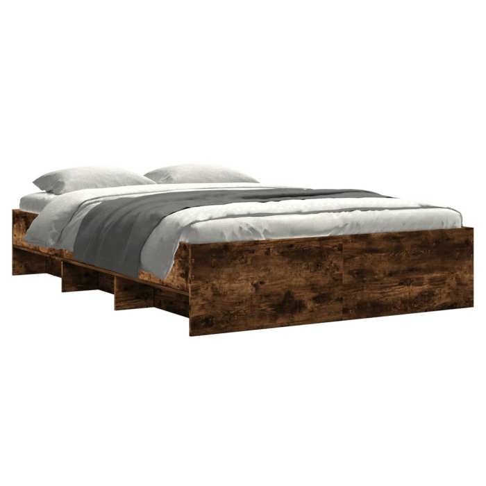 VidaXL Bed Frames Smoked Oak 120x200 Cm Engineered Wood, Bedroom Furniture, Double Bed, Slatted Base, Bed, Frame of 3295664