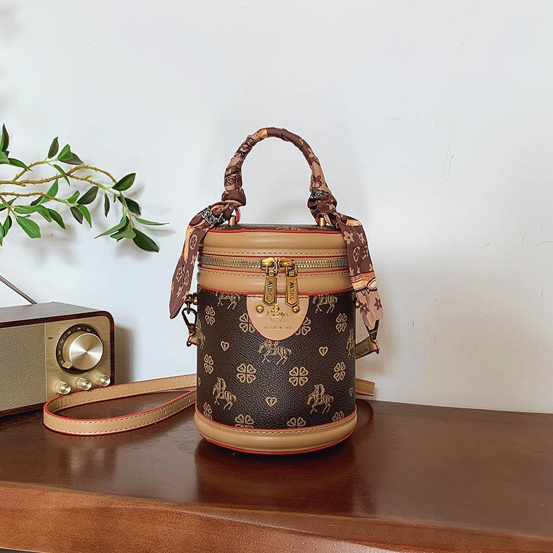 

Сумка-цилиндр женская сумка новая модная портативная высококлассная сумка-ведро через плечо с одним плечевым ремнем старый цветок сумка-ведро для риса маленькая сумка хаки