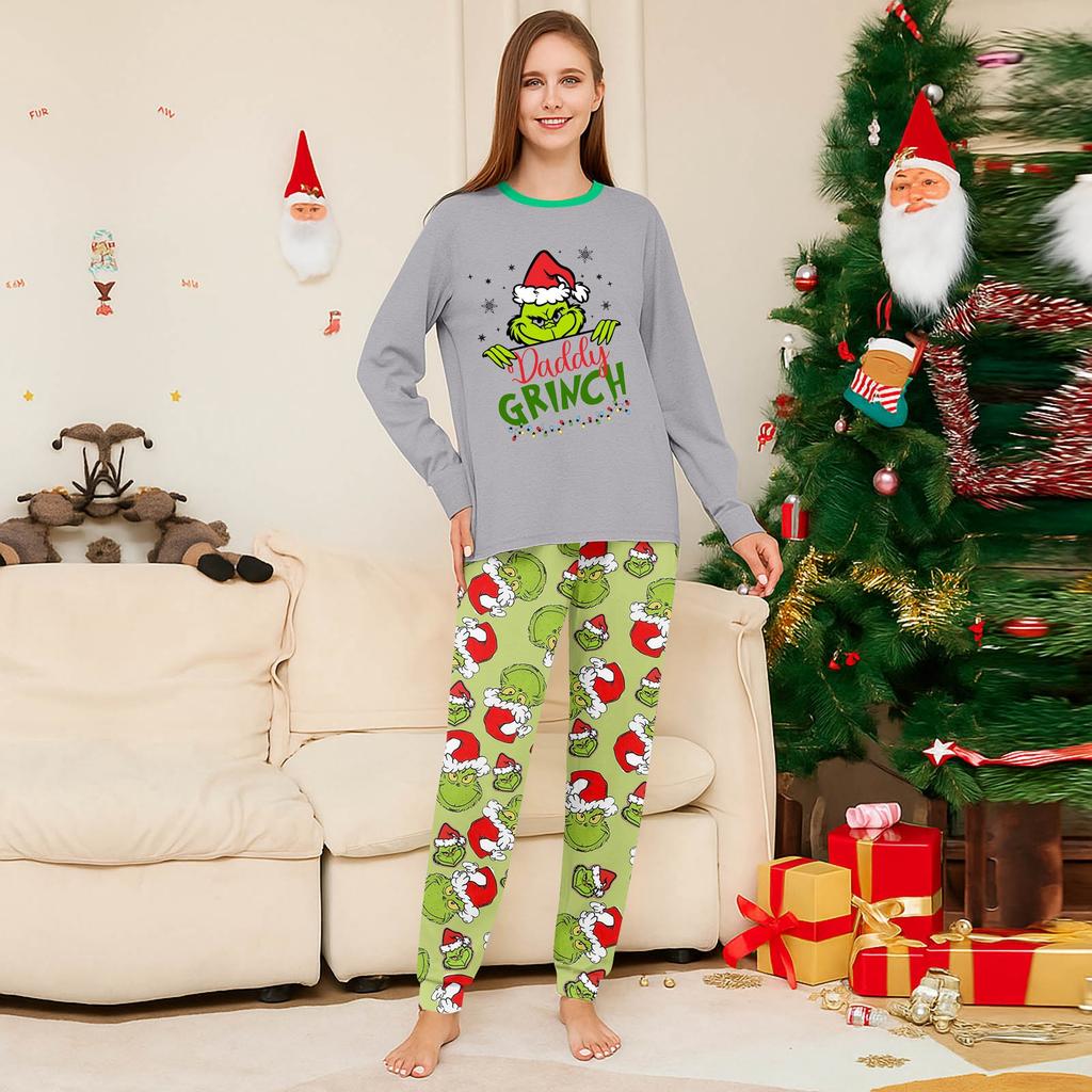 Print Cute Family Set Pajamas, Home Clothes, Family Set Long Sleeve Top Pants Set