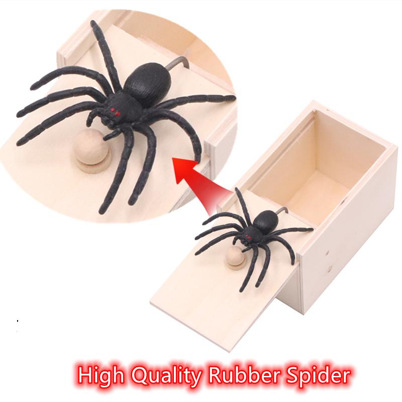 Funny Scare Box Prank Spider Wooden Fidget Anti-Stress Scare Toy Box  Play Trick Joke Surprise Adult Halloween Toys For Children