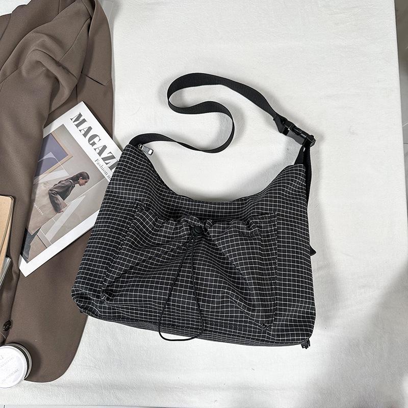 Korean Style Plaid Dumpling Bag: Women's 2026 Versatile Drawstring Crossbody