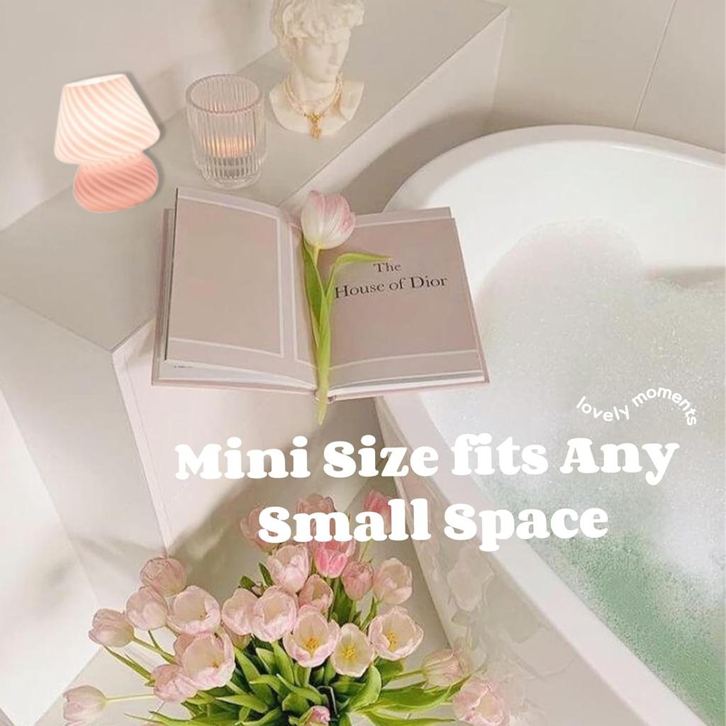 Pink Mushroom Lamp,Small Glass Table Lamp/Accent Lamp/Cute Desk Lamp for Bedroom Bedside Nightstand,3000K Soft Glow Warm Lighting,Trendy Fun Mini