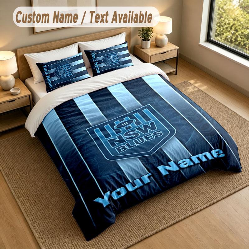Bedding Set 1 Duvet Cover 2 Pillowcases NSW Blues logo Print Soft Bed Linen Bedroom Decor