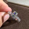 E-Commerce Copper Set Diamond Zircon Royal Blue Heart Ring Oval Flower Type Engagement Women'S Jewelry