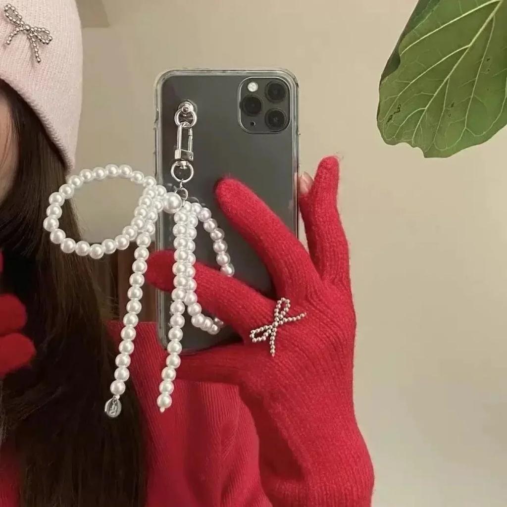 2025 New Korean Sweet Pearl Bow Keychain Heart Pendant Keyring Y2K Aesthetic Key Holder for Girls Bag Pendant Accessories