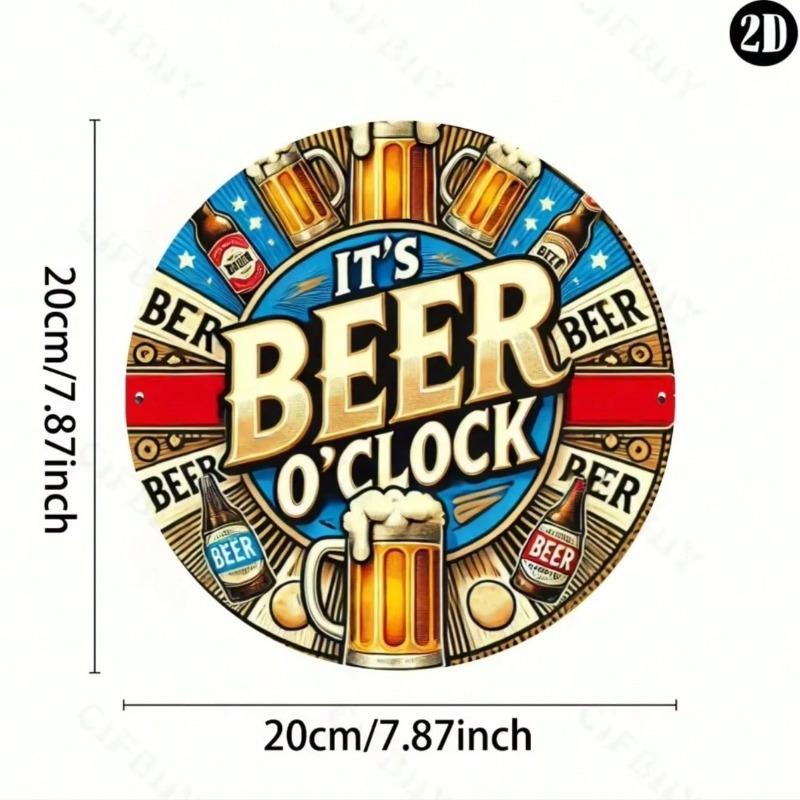 Antique Metal Tin Sign Beer O Clock Wall Decor Kitchen Hanging Art 8x8 Inch