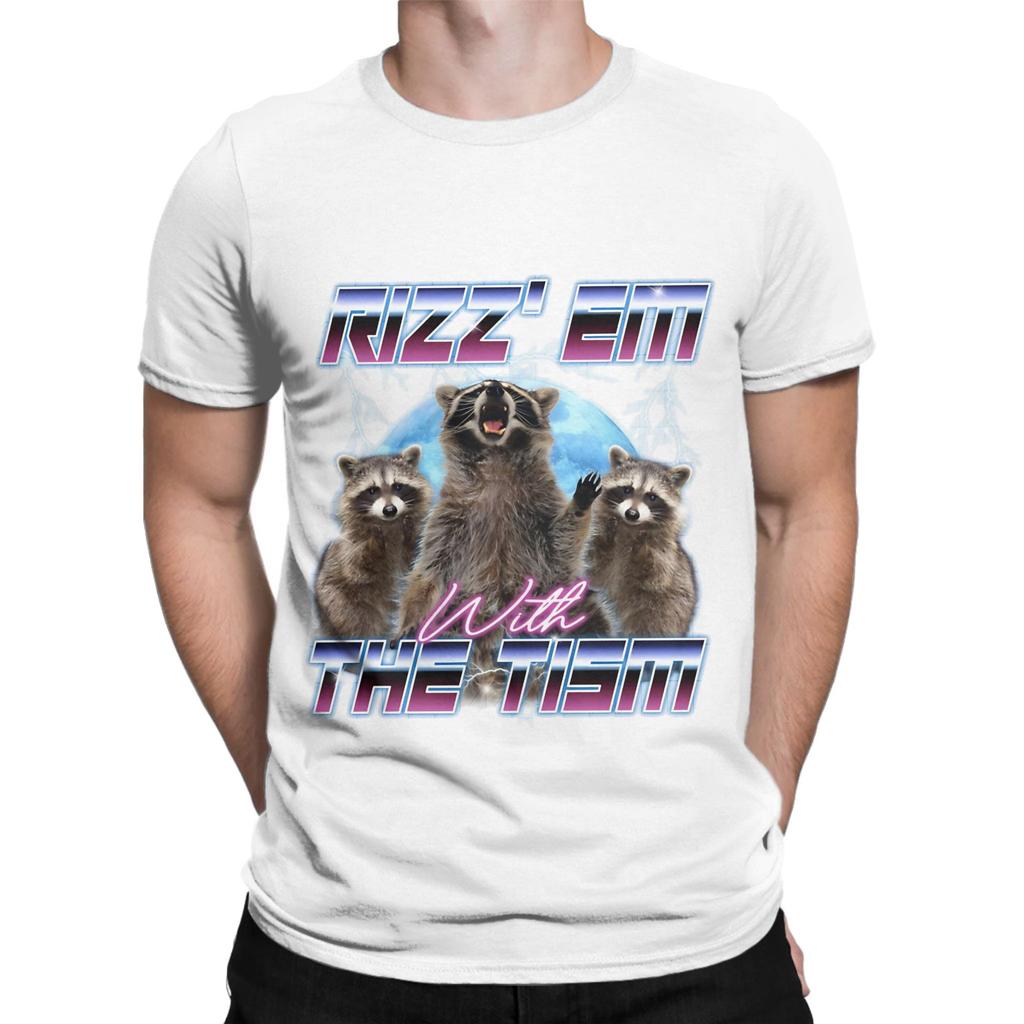 Rizz Em With the Tism Meme Funny Racoon in vintage 90s style Funny Graphic 100 Cotton TShirt AAutism Racoon Tops Tees For Unisex