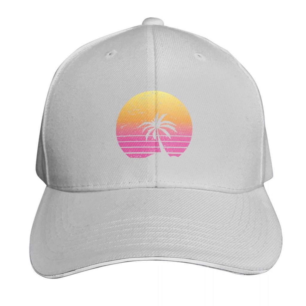 Retrowave Sunset Palm With Distress Effect Baseball Cap Hat Unisex Luxury Fashion Beach Luxury Brand Women Unisexs