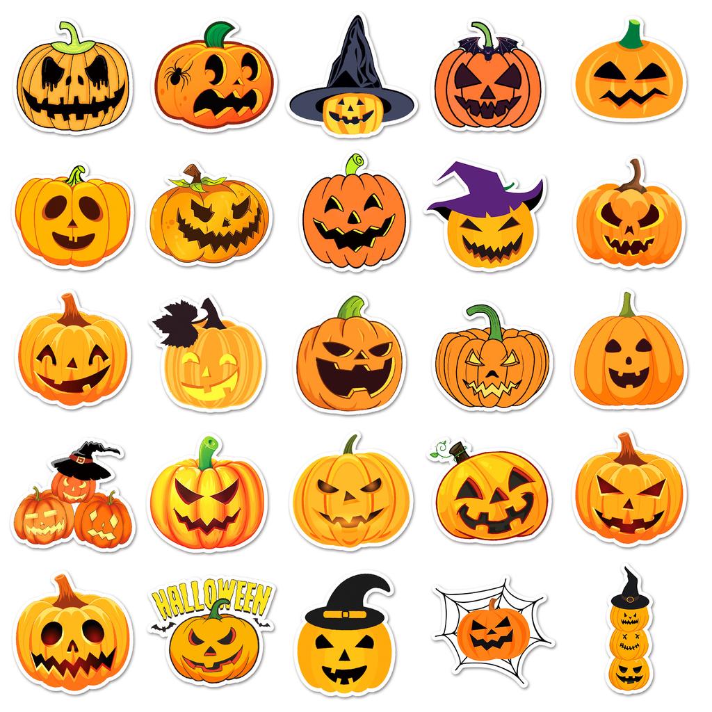 50Pcs Halloween Pumpkin Head Cool Graffiti Stickers Decorative Skateboard Water Cup Suitcase Phone Case Waterproof Decal Toys