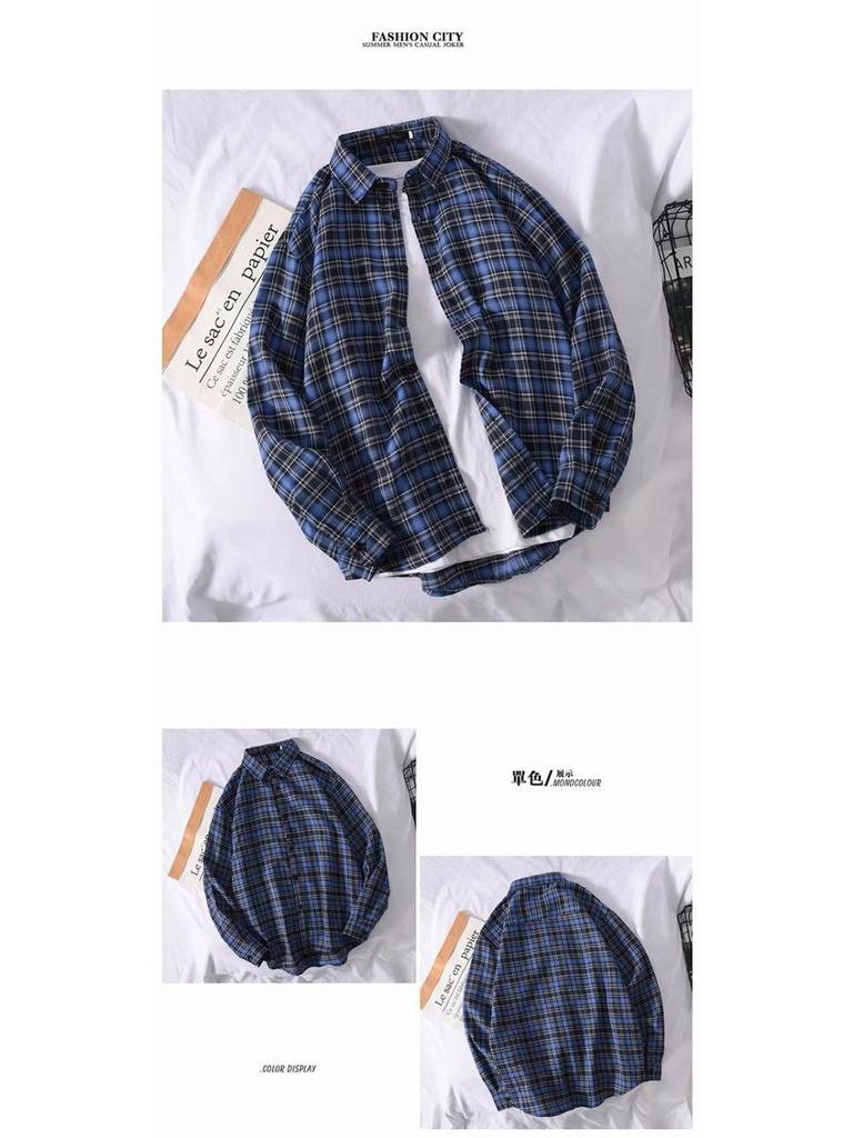 Men's Long-Sleeve Plaid Shirt - Trendy Hong Kong & Korean Style, Lightweight, Casual, Versatile Jacket for Spring & Autumn