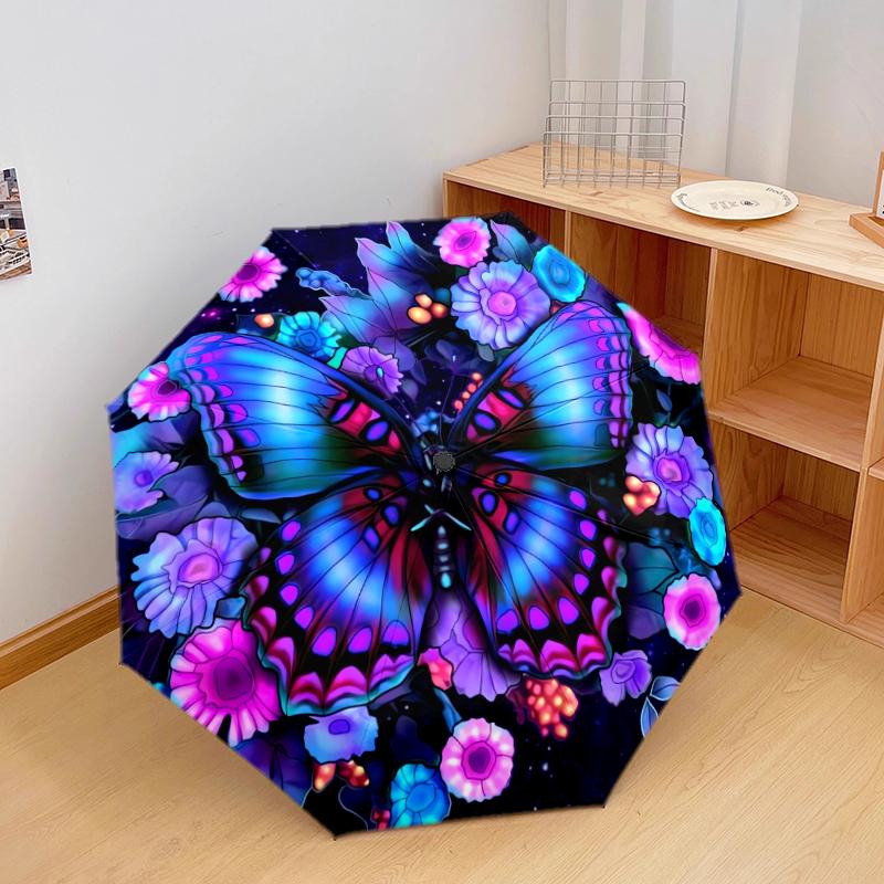 1 PC Automatic Folding Umbrella - Butterfly Pattern, Portable & Foldable Design with 8 Ribs, Christmas Birthday Gifts