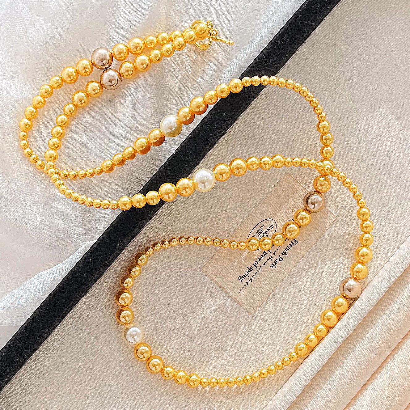 

High Quality Philippine Gold Shijia Pearl Maillard Wind Necklace Collarbone Chain Neck Chain Sweater Chain Women