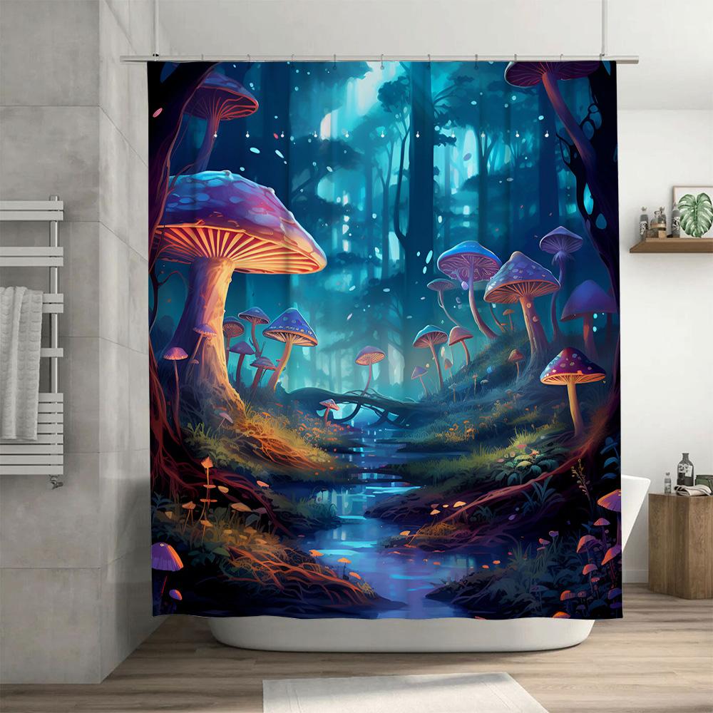 Mystical Fairy Tale Forest Mushroom Printed Shower Curtain For Bathroom Decor Soft Fabric Waterproof Home Decoration Available I