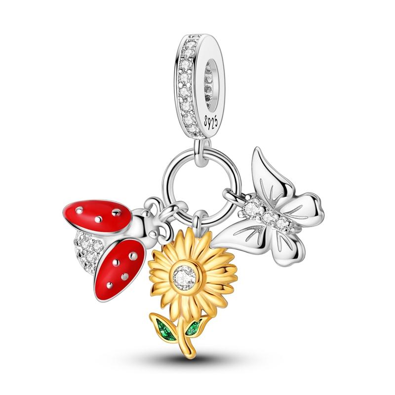 Charms Plata De Ley 925 Evil Blue Eyes Silver Sun Star Elk Dinosaur Flower Charm Women Anniversary DIY Jewelry
