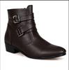 New Men's Shoes Black Fashion Belt Buckle Boots Casual Waterproof Leather Boots Male Pointed Comfortable Footwear Botas