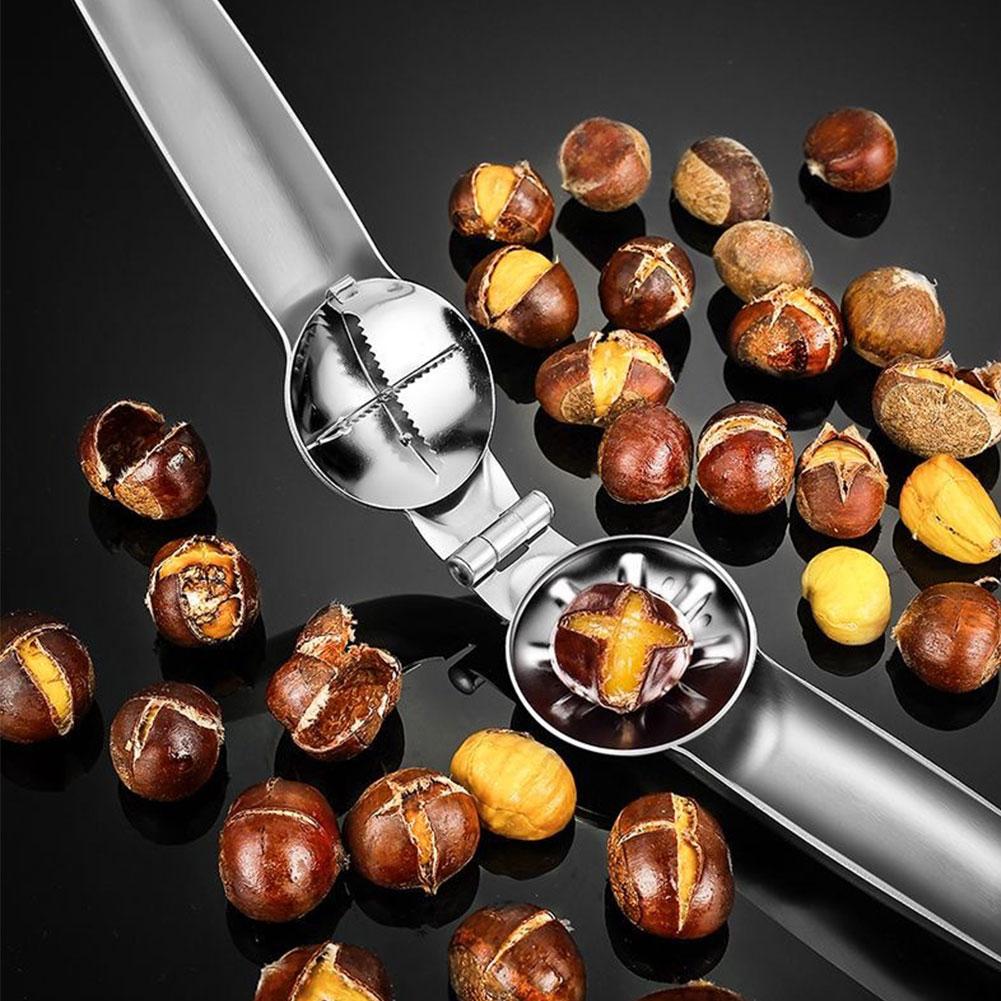 Stainless Steel Chestnut Opener with 2 Finger Armors Nut Cracker Sheller Walnut Pliers Chestnut Cracker Tool Kitchen Tools