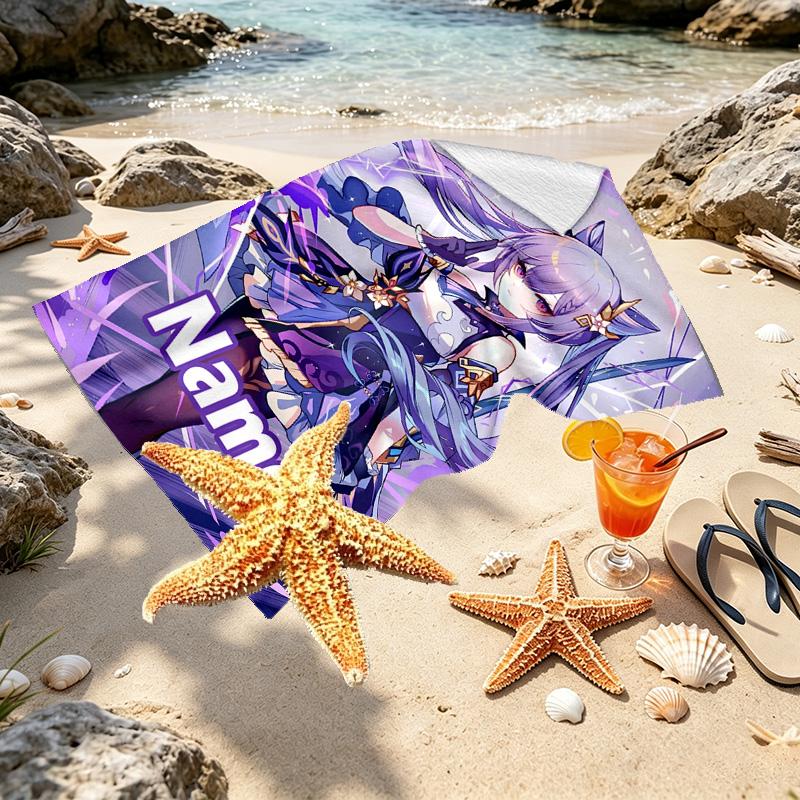 Custom Name Personalized Genshin Impact Print Beach Towel, for Trip Camping Beach Party Home Decor, Birthday Gift for Family & Friends