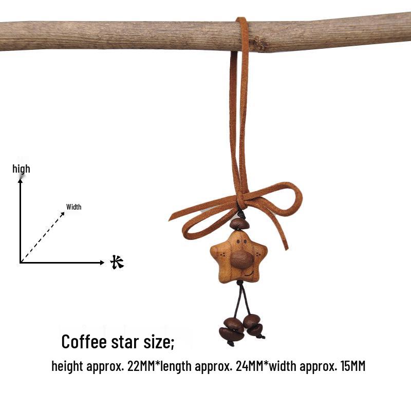 Peach Wood Coffee Bean Teddy Bear Heart Handbag Charm Pendant Keychain