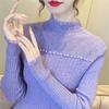 In Stock Autumn Winter Korean Womens Semi High Neck Solid Pullover Base Layer Multi Color Slimming Cutout Knit Sweater