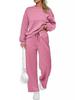 2024 Trendy Knit Women's Two-Piece Set: Long-Sleeve Top & Wide-Leg Pants with Pockets