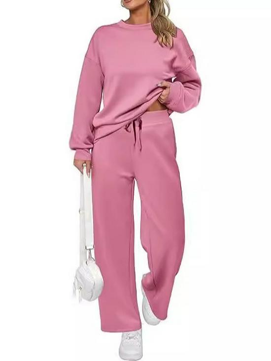 2024 Trendy Knit Women's Two-Piece Set: Long-Sleeve Top & Wide-Leg Pants with Pockets