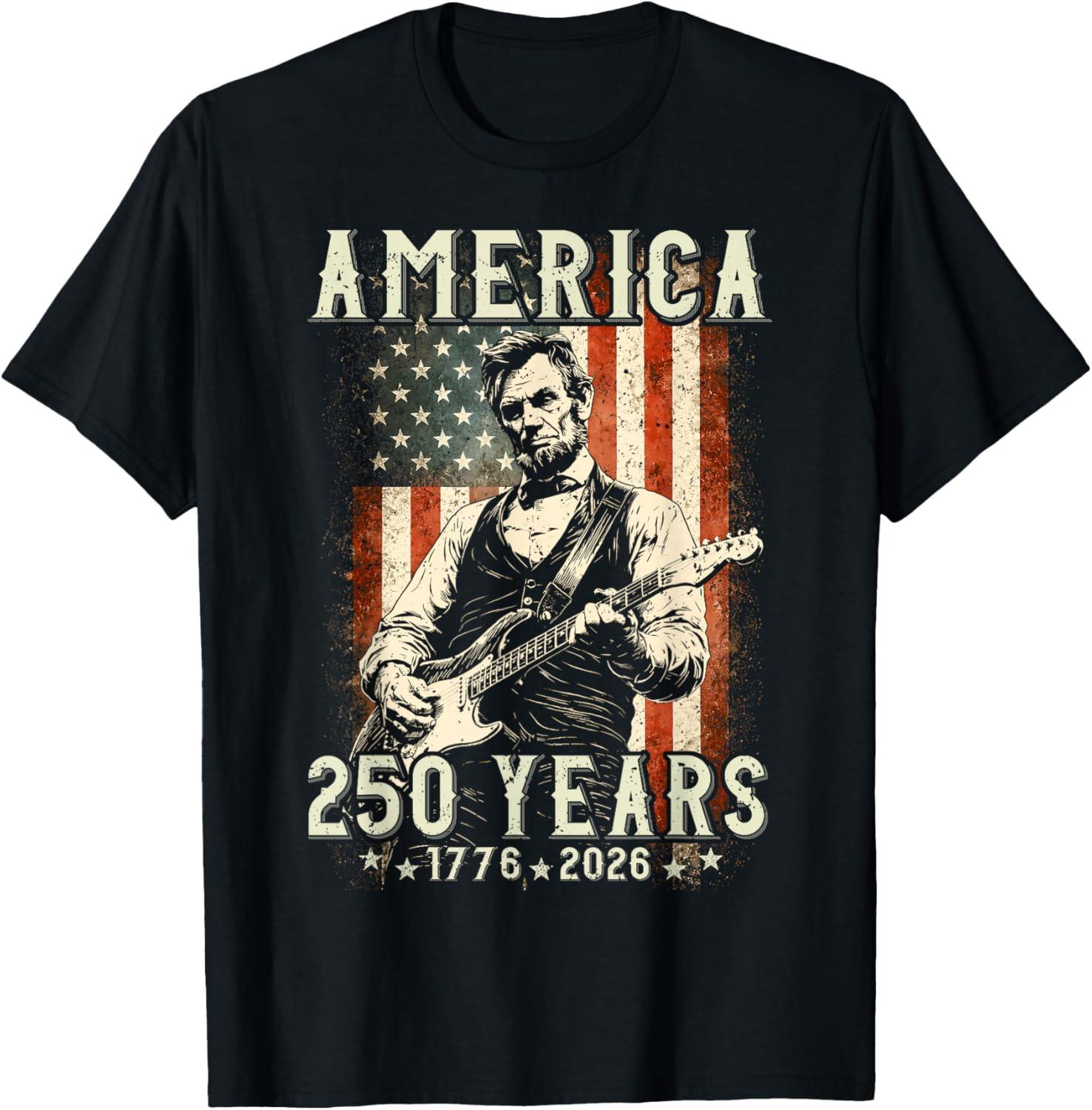Vintage Abraham Lincoln Abe Lincoln Playing Guitar 250 Years Unisex T-Shirt XL