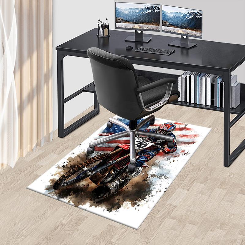 1PC Motorcycle American Flag Non-Slip Floor Carpet Compatible for Office&Living Room&Dining Room - Flat-Weave Machine- Soft & Pattern-E286