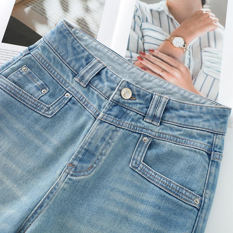 2025 Spring Women's Petite High-End Light-Wash Wide-Leg Jeans - Slimming, Loose, Straight, Nine-Point Style