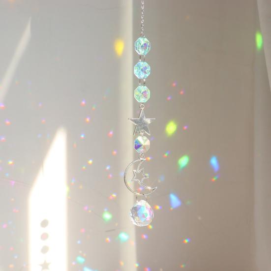 Star Sun Catcher Faux Crystal Prism Rainbow Maker Stars And Moon Colorful Hanging Suncatcher for Window Home Garden Decoration