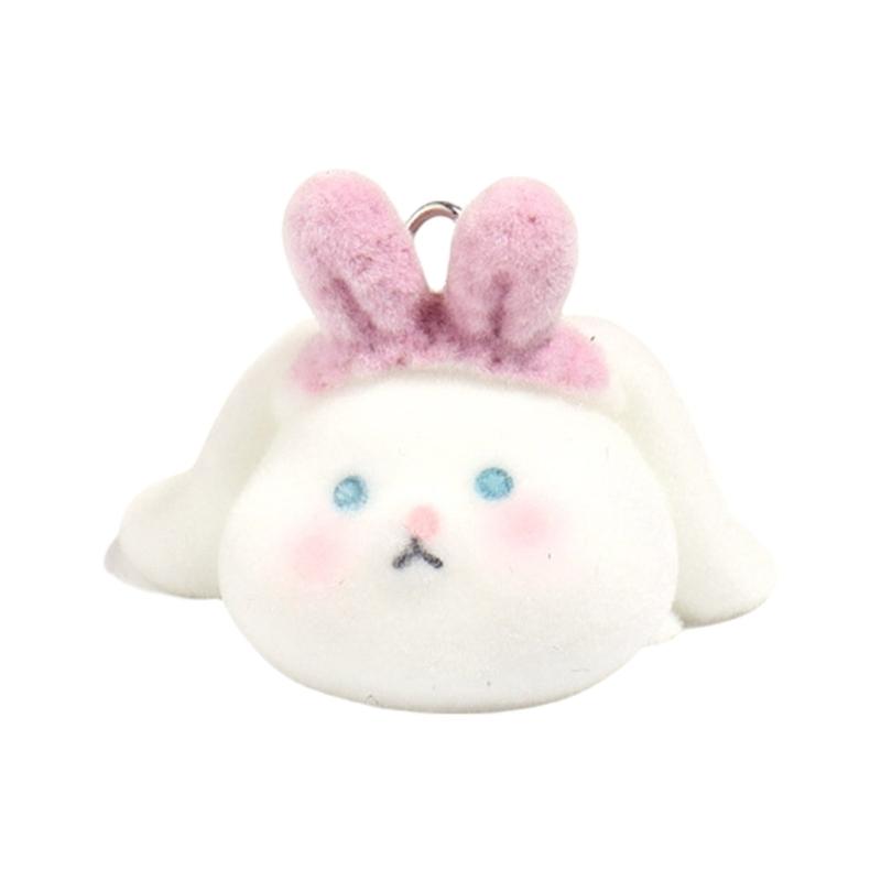 Fashionable Flocking Sturdy Resin Rabbits Charm for Craft Supplies Customizable Lovely Animal Pendants Daily Use