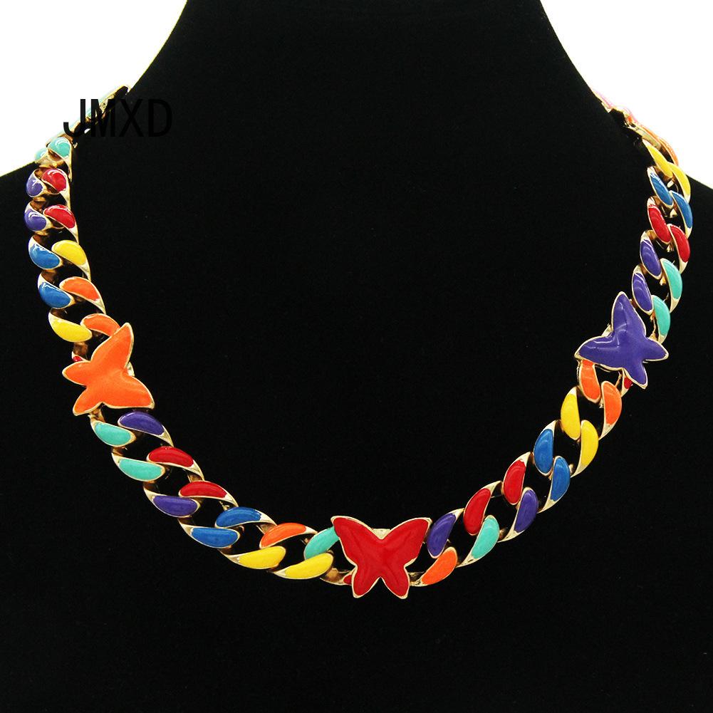 

Хип-хоп красочная капающая бабочка кубинская цепочка ожерелье хипстер ночной клуб хип-хоп индивидуальная одежда с декоративной цепочкой на ключице